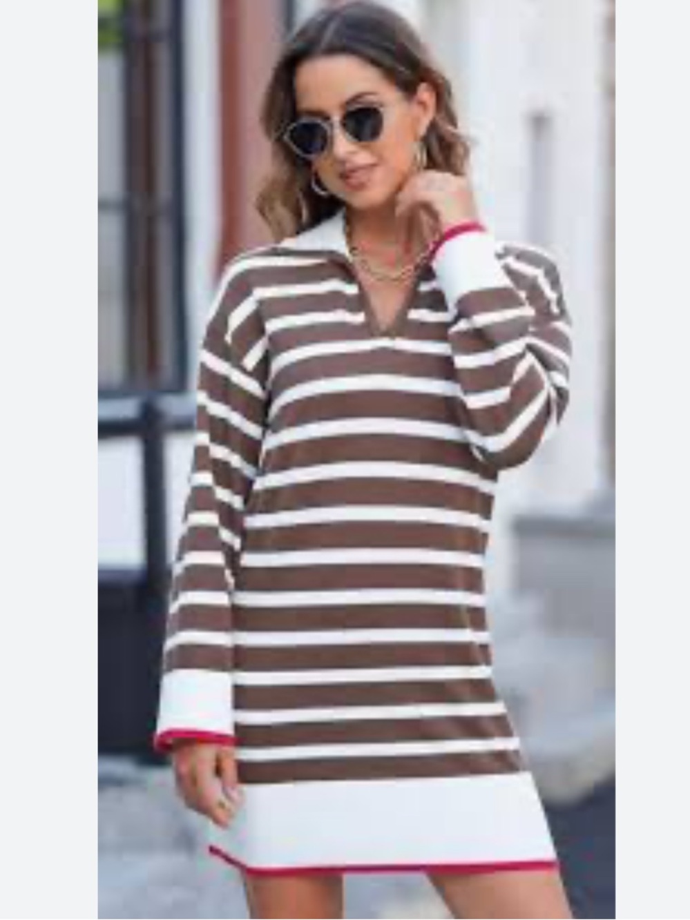Dokotoo Striped Polo V-Neck Sweater Dress! Size Small Oversized